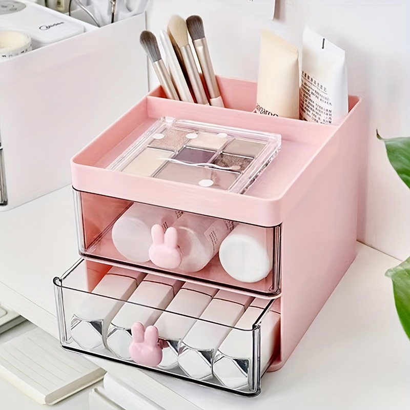 Desk Setup Organizer - 1pc Transparent Drawer Rabbit Handle Storage