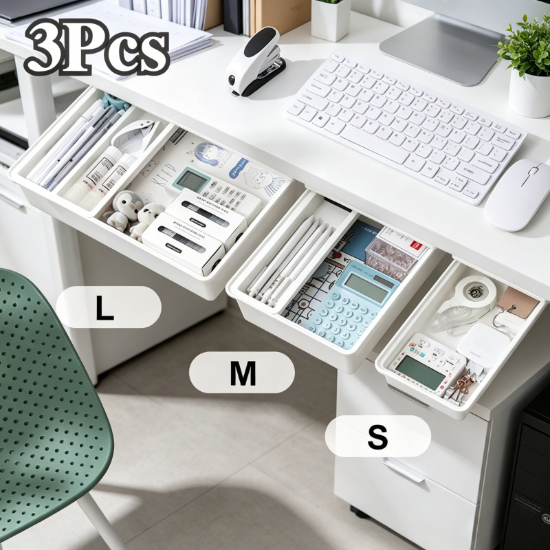 Desk Setup Organizer - Hidden Storage Box Desk Storage Drawer