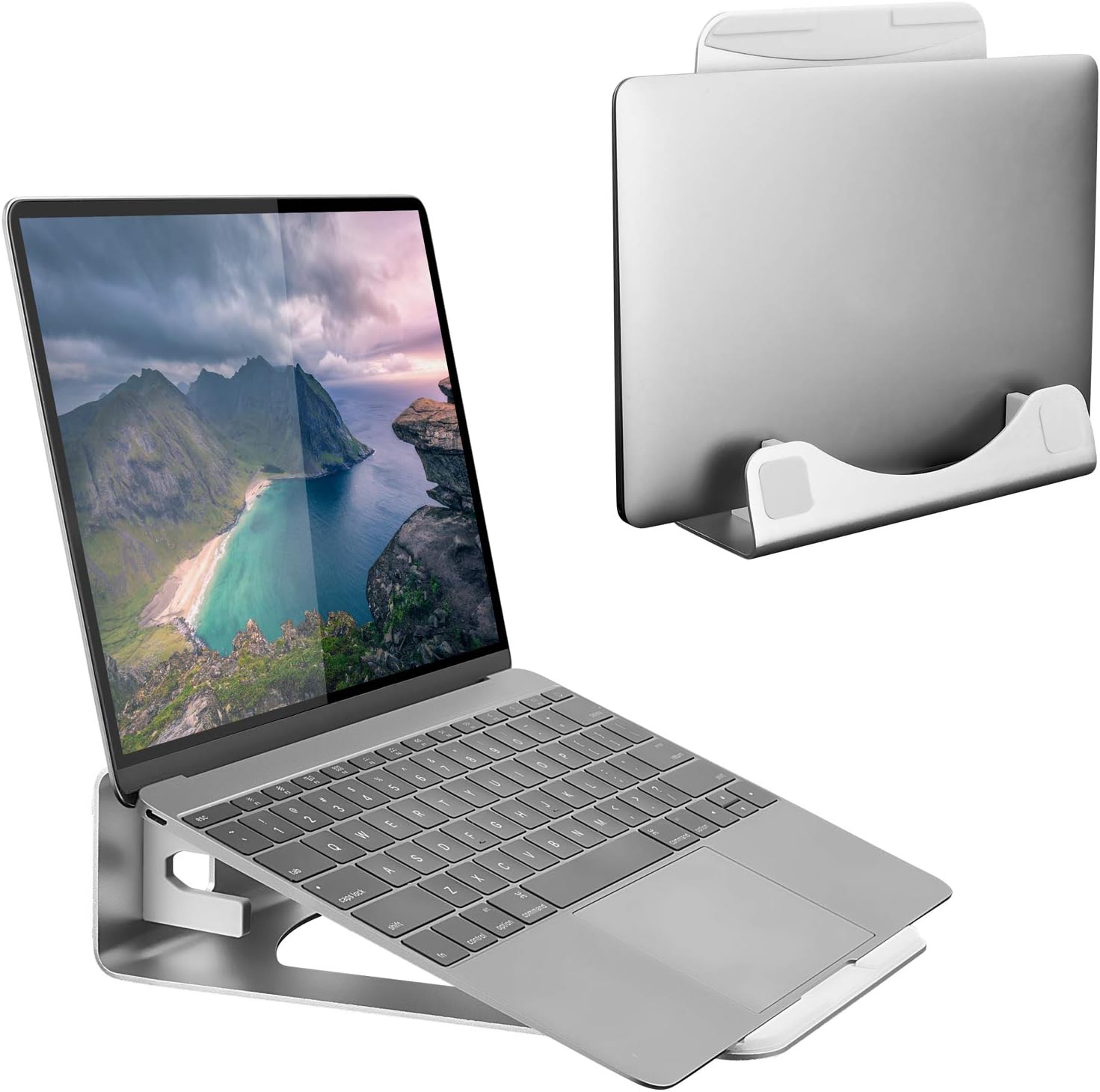 Desk Setup With 2 Monitors - Vertical Laptop Stand for Desk, 2-in-1