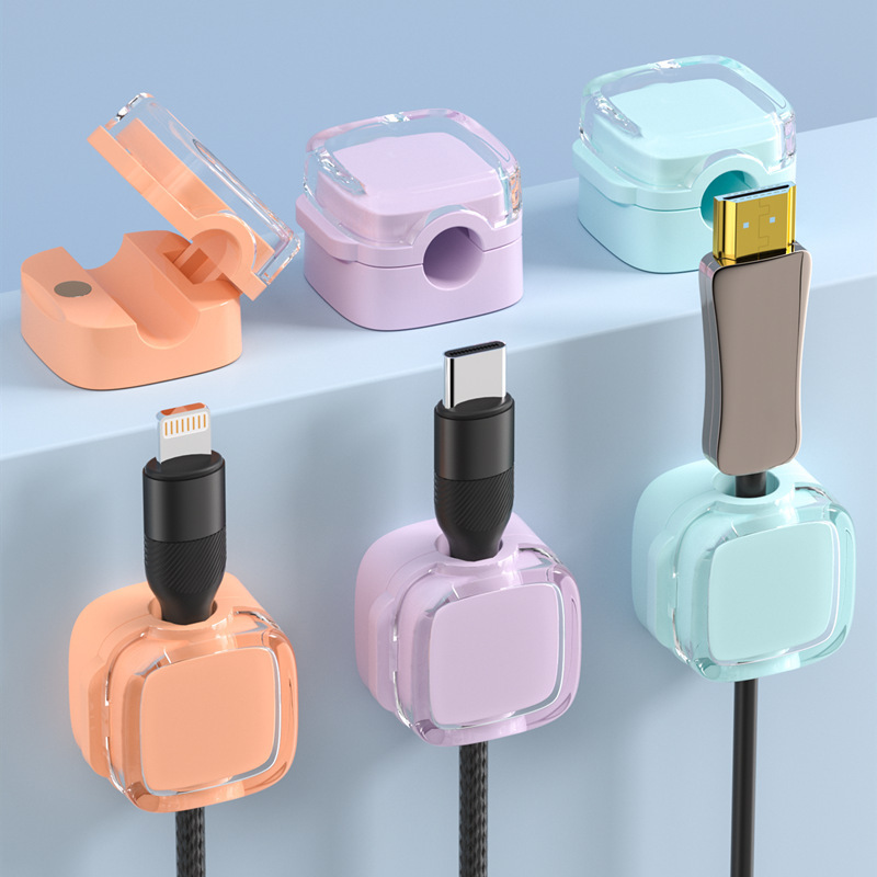Desk Setup Organizer - 3-Pack Colorful Magnetic Cable Clips Cable