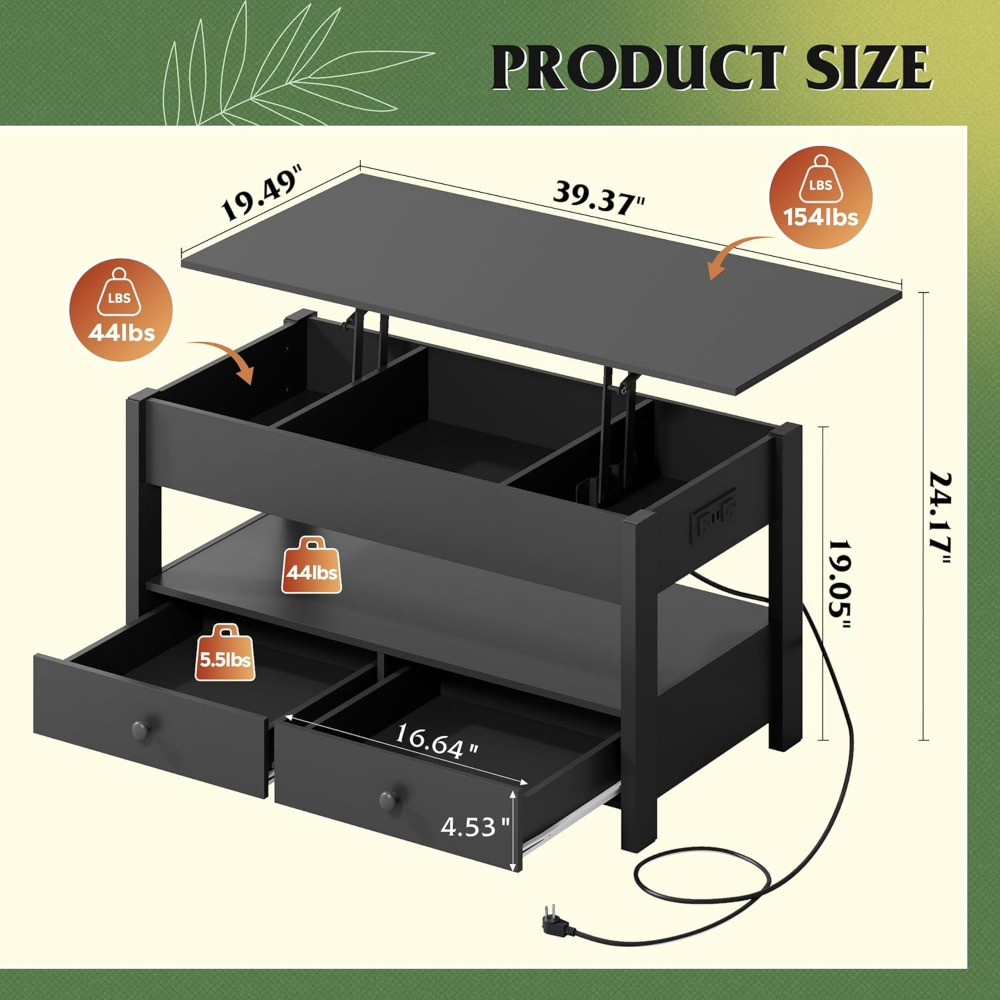WLIVE Black Lift Top Coffee Ta - Desk Setup Shelves incelemesi ve fiyatı