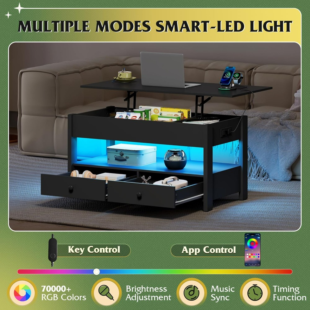 WLIVE Black Lift Top Coffee Ta - Desk Setup Shelves incelemesi ve fiyatı
