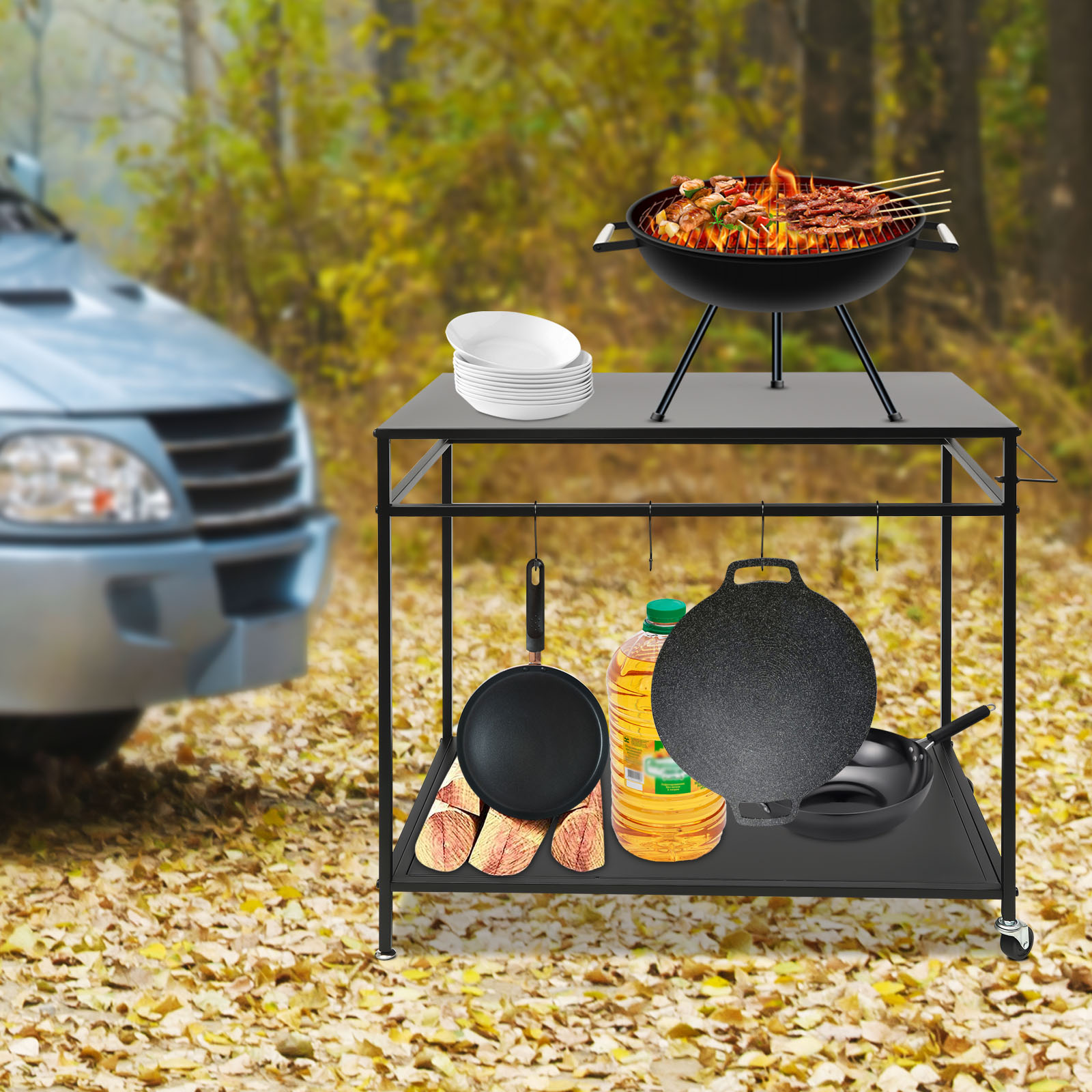 Double-Shelf Movable Cooking T - Desk Setup Shelves incelemesi ve fiyatı