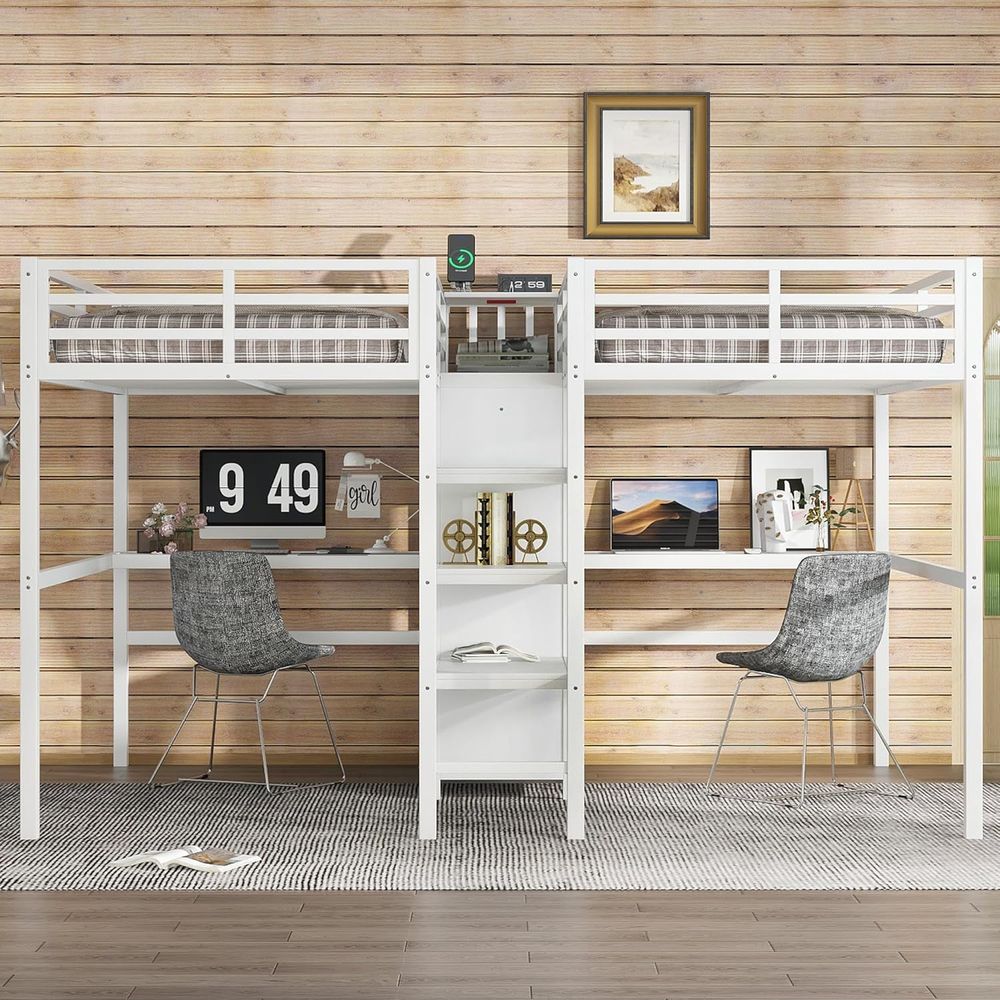 Twin Size Metal Bed with Desk, - Desk Setup Shelves incelemesi ve fiyatı