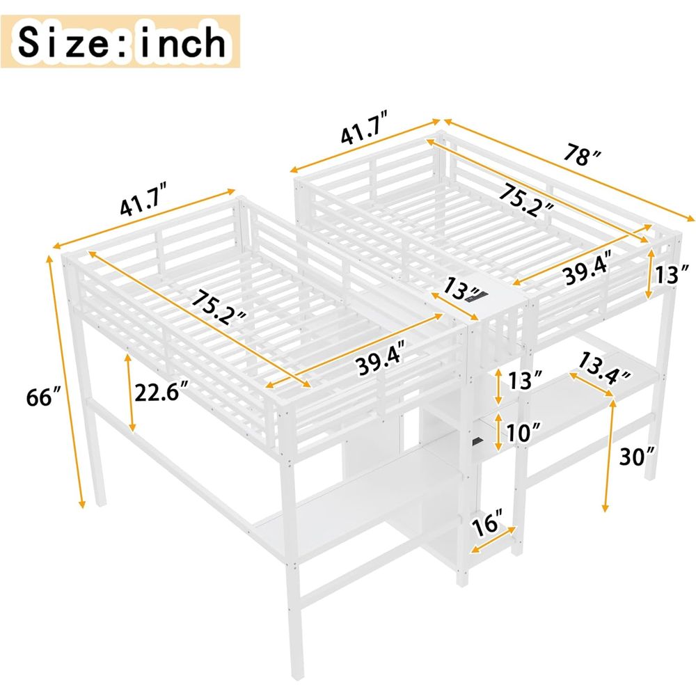 Twin Size Metal Bed with Desk, - Desk Setup Shelves incelemesi ve fiyatı